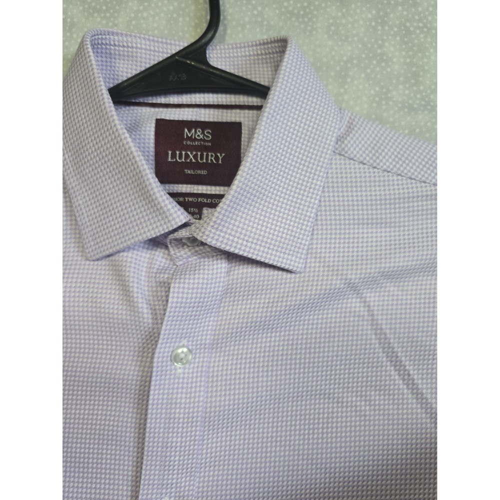 M&S Luxury Collection Mirco Houndstooth Superior Two Fold Cotton Men's 15½/39-40
